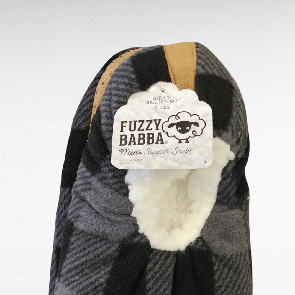 Fuzzy Babba Slipper Socks  Black Gray L/XL